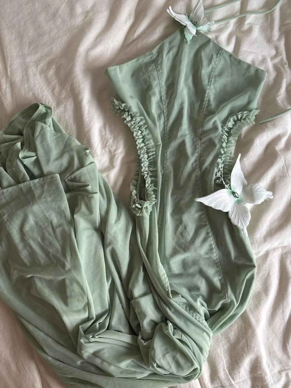 Light Green Halter Mermaid Dress with Butterfly Accents - Picture 2 of 2
